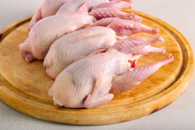 Çiğ taze bıldırcın.