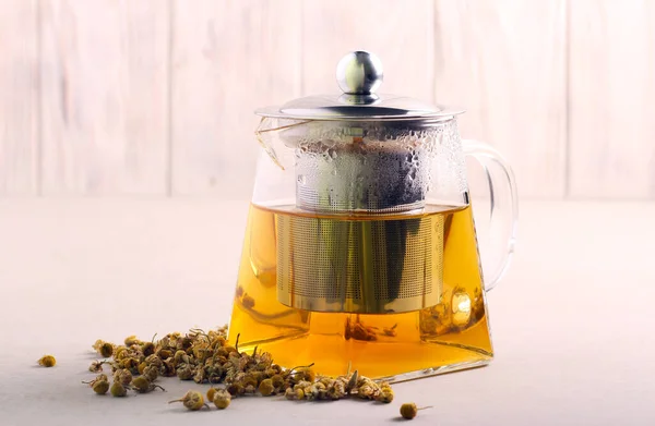 Chamomile Tea Glass Tea Pot — Stock Photo, Image