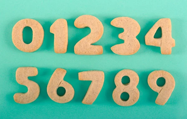 Edible Handmade Numbers Cookies Green Background — Stock Photo, Image