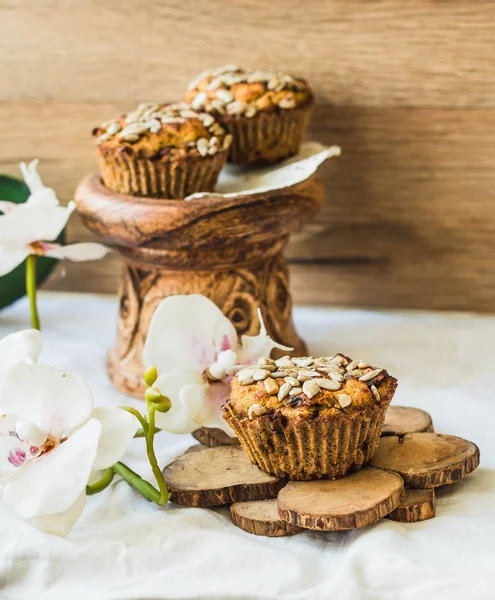 Gluten-free muffins with pumpkin, lemon, dates and sunflower, se — Stock Photo, Image