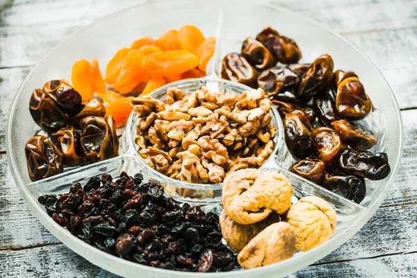 Mix of dried fruits and nuts, health food concep. — Stock Photo, Image