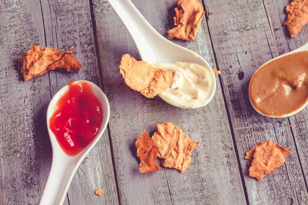 Verzameling van biologische klassieke sauce(vegan version) - ketchup, zodat — Stockfoto