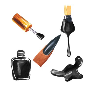suluboya set manikür, güzellik salonu, tırnaklar, oje, sürtünme, damlayan fırçalar izole edilmiş beyaz arka planda