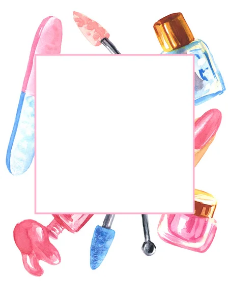 水彩画 美容院 指甲油 滴刷在一个孤立的白色背景上 — 图库照片