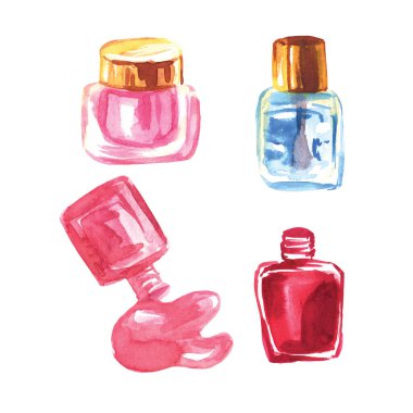 suluboya set manikür, güzellik salonu, tırnaklar, oje, sürtünme, damlayan fırçalar izole edilmiş beyaz arka planda