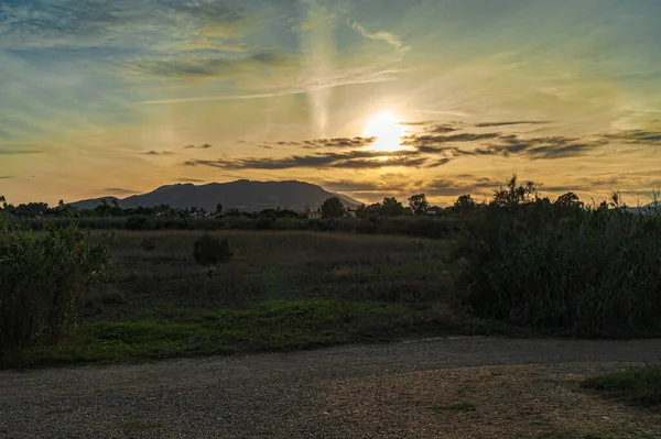 Prachtige Zonsondergang Het Natuurpark Van Rivier Mond Guadalhorce Costa Del — Stockfoto
