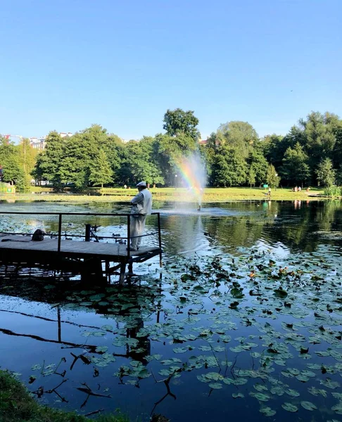 Beautiful Landscape Water rainbow and green leaves Relaxing wallpaper