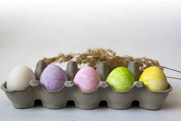 colored easter eggs on a white background