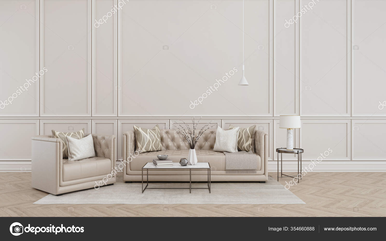 Modern Classic Interior Sofa Armchair Side Table Lamps White Vase Stock Photo C Projectseasun Gmail Com 354660888