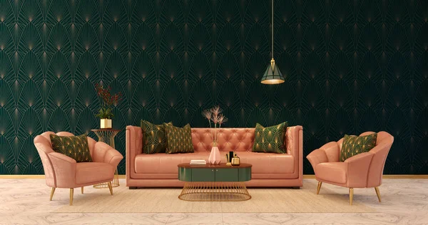 Klasik Interior Art Deco Style Sofa Kursi Tabel Dengan Lamp — Stok Foto