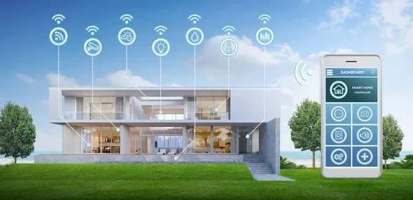 Modernes Smart Home Smart Home Verbunden Und Gesteuert Mit Technologie — Stockfoto