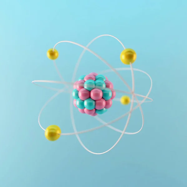 Ilustración Partículas Elementales Átomo Sobre Fondo Azul Concepto Física — Foto de Stock