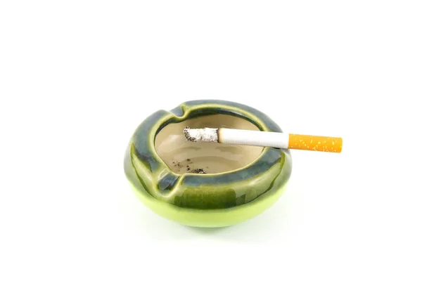 Cigarette with ceramic ashtray on white background — Stock Photo, Image