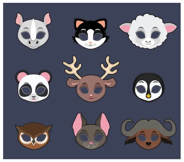 Conjunto de máscaras de animales para Halloween y varias festividades — Vector de stock