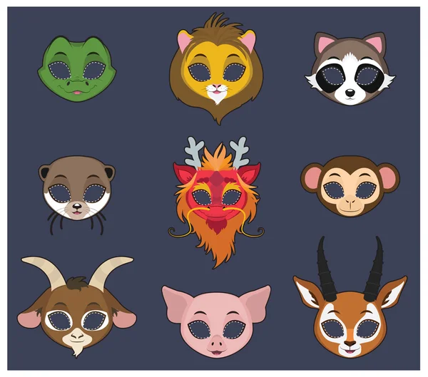 Animal mask set 3 for Halloween and various festivities — Stock vektor