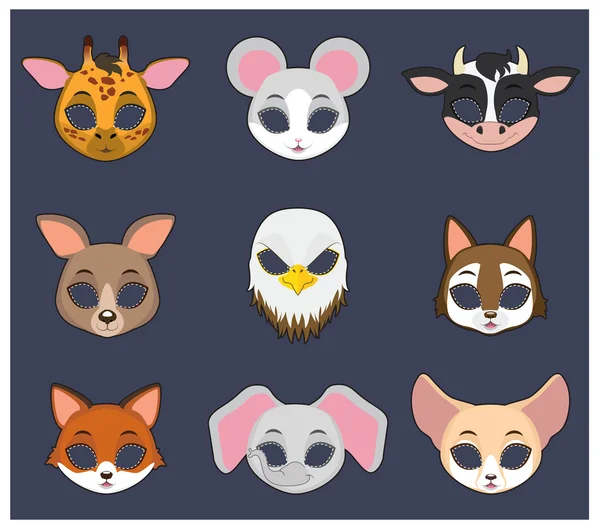 Conjunto de máscaras de animales 4 para Halloween y varias festividades — Vector de stock