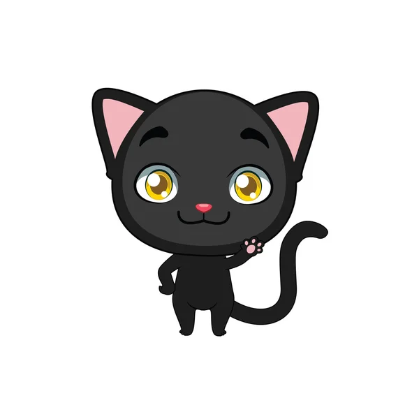 Aranyos fekete macska integet — Stock Vector