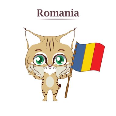 Ulusal hayvan lynx ile Romanya bayrağı