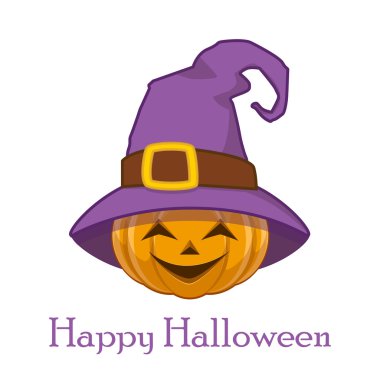 Bir cadı şapka ve mutlu Halloween Metin kabak