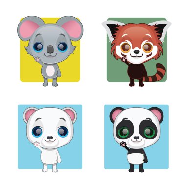4 farklı sevimli hayvanlar - koala, red panda, kutup ayısı, panda topluluğu
