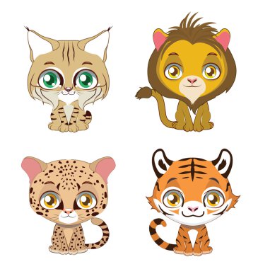 Dört farklı büyük kedi şirin illüstrasyon