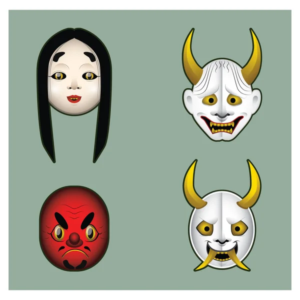 Conjunto de máscaras demoníacas japonesas con gradientes — Vector de stock