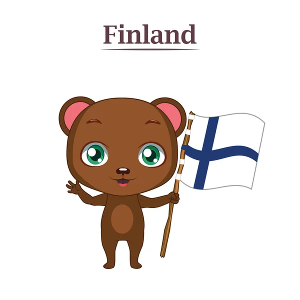 National animal bear with Finnish flag — Stock Vector