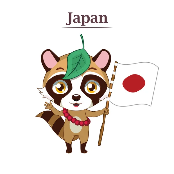 Tanuki (jenota) posiadający japońską flagę — Wektor stockowy