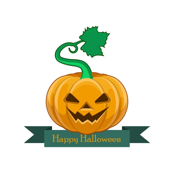 Pumpkin with Happy Halloween banner - evil face — Stock vektor