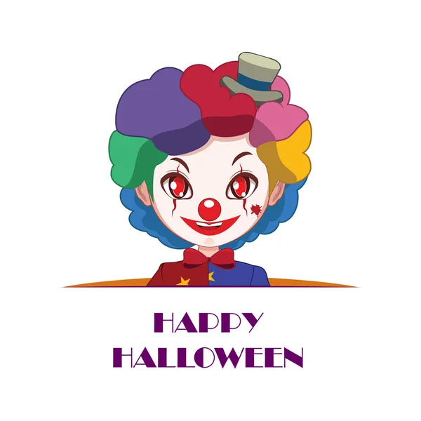 Palyaço onu altında mutlu Halloween Metin ile bakmak — Stok Vektör