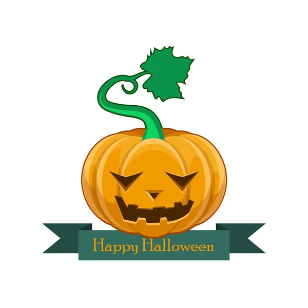 Pompoen met Happy Halloween banner - ontspannen gezicht — Stockvector