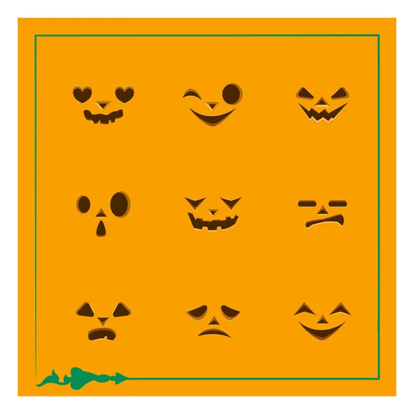 Neuf modèles différents de visage de citrouille — Image vectorielle