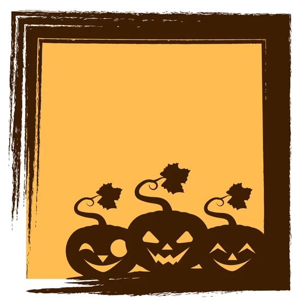 Halloween greeting with three pumpkins silhouette and frame — Stock Vector