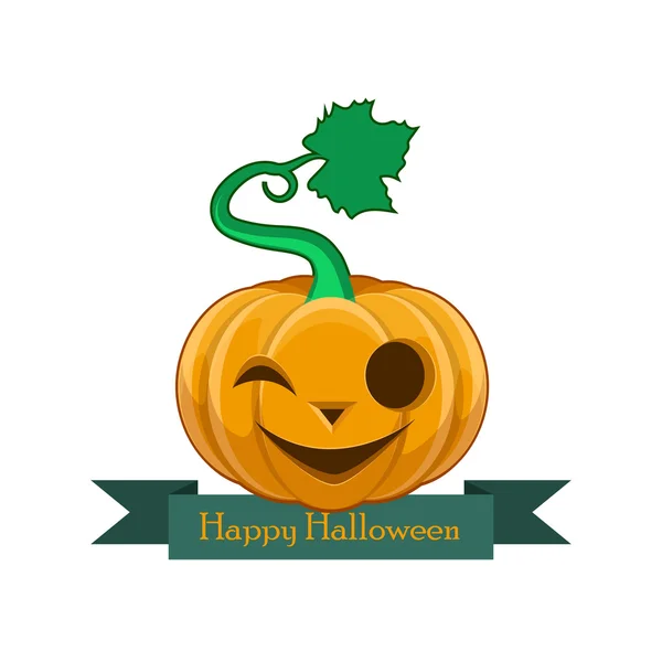 Pumpkin with Happy Halloween banner - joyful face — ストックベクタ
