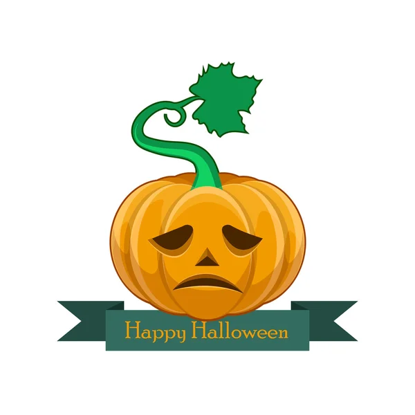 Pumpkin with Happy Halloween banner - sad face — Stock Vector