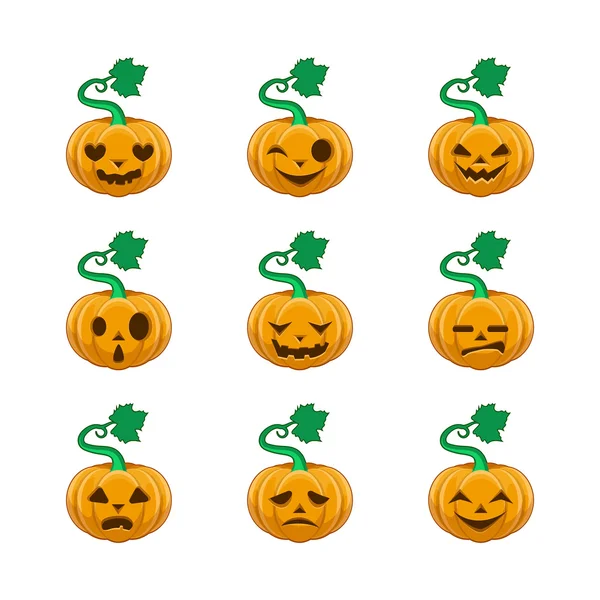 Collection of nine different pumpkin faces — Stock Vector