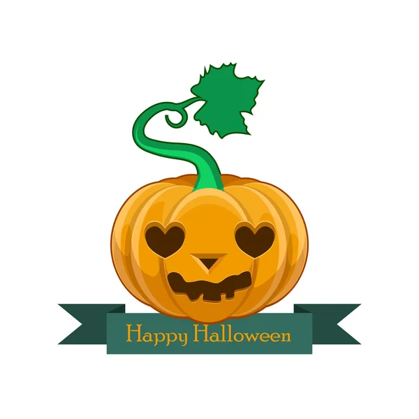 Calabaza con la bandera de Halloween feliz - cara amorosa — Archivo Imágenes Vectoriales
