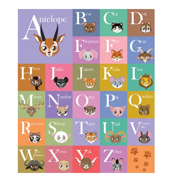 Cute and colorful animal alphabet — Stock Vector
