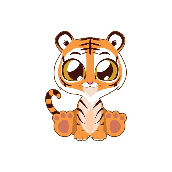 可爱的老虎矢量插图艺术在平面颜色 — 图库矢量图片