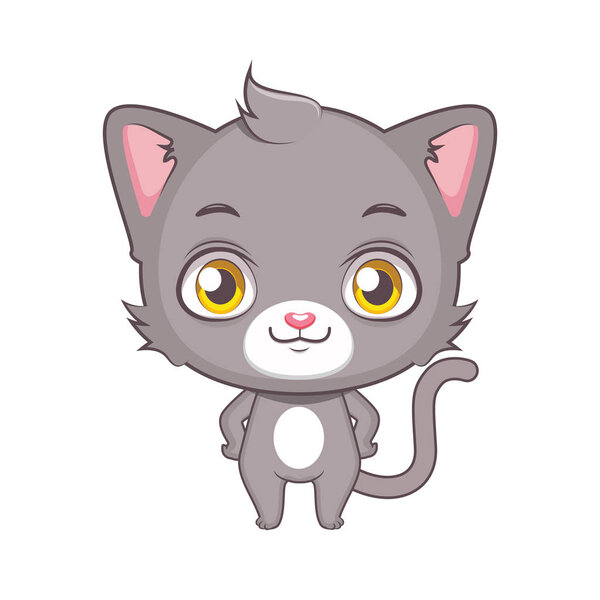Cute gray cat character 