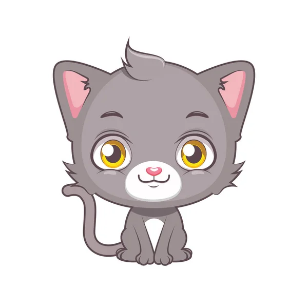 Bonito personagem gato cinza sentado — Vetor de Stock