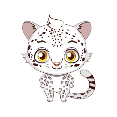 Sevimli stilize çizgi kar leoparı illüstrasyon