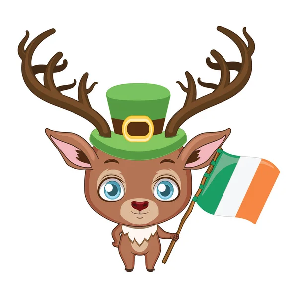 Red deer ( symbolic animal of Ireland ) holding the flag of Irel — Stock Vector