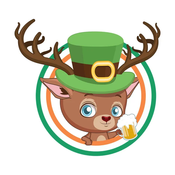 Cute red deer inside a circle with the colors of Ireland flag — Stock Vector