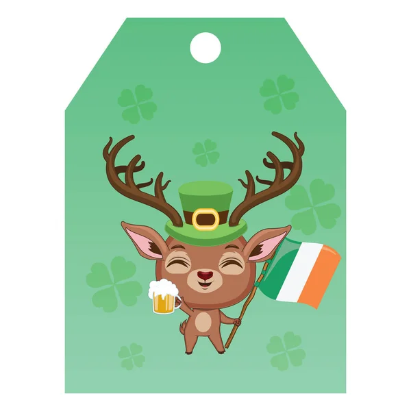 Cute St. Patrick's Day tag with red deer — Stock Vector