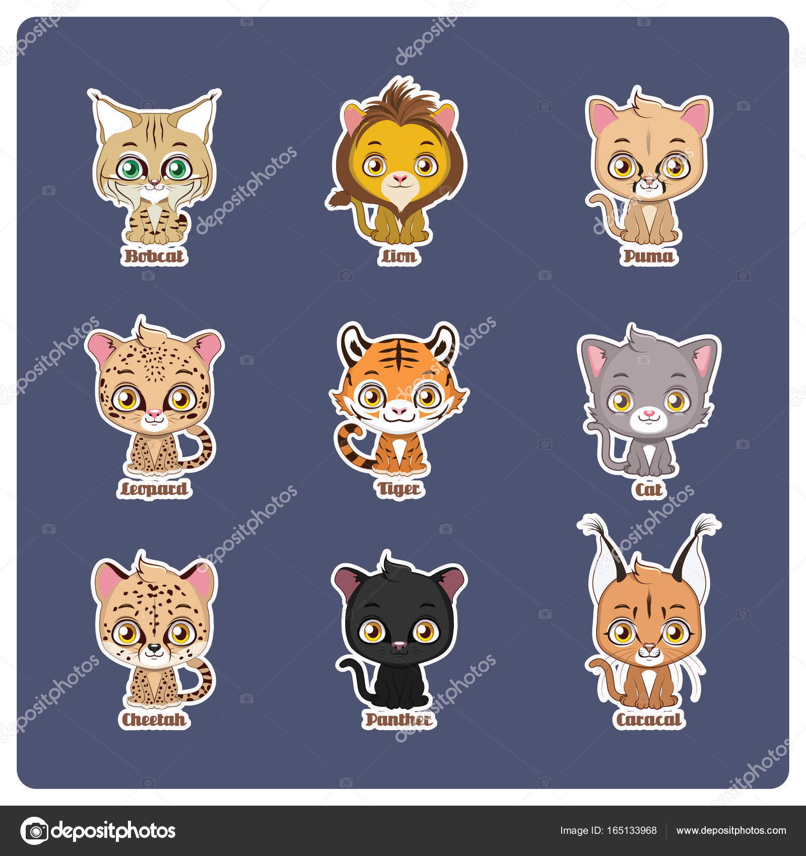 Cute Wild Cat Sticker Set