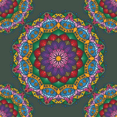Güzel renkli mandala sorunsuz desenleri ile yeşil bakcground