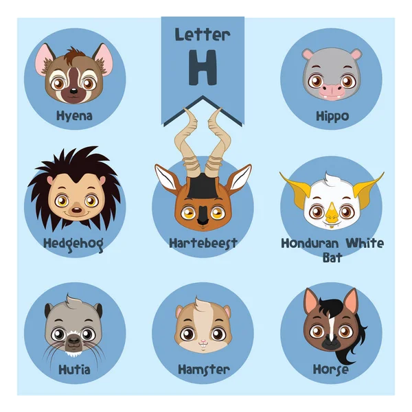 Animal portrait alphabet - Letter H — Stock Vector