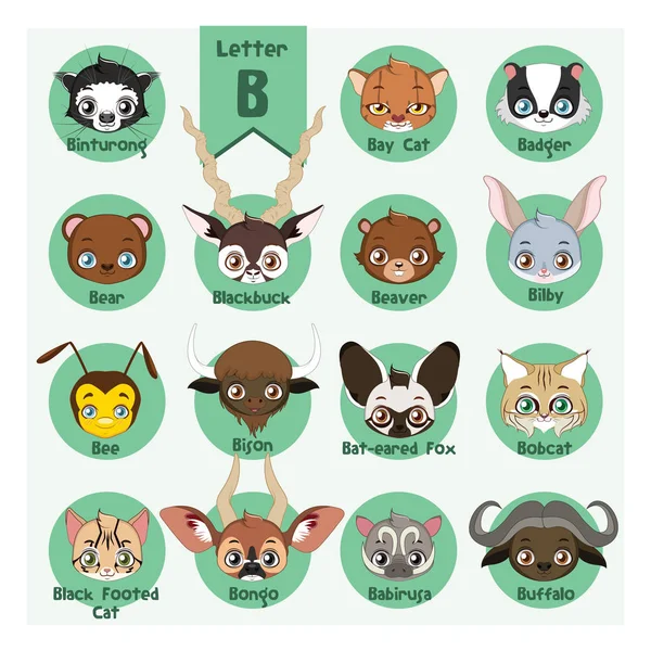 Alfabeto de retrato animal - Carta B —  Vetores de Stock
