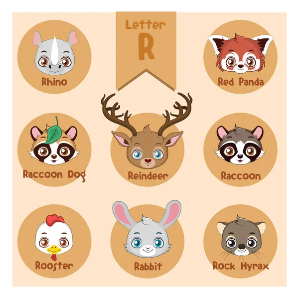 Animal collection with letter r — Stock Vector
